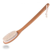 long Curved handle bamboo body brush,extra soft horse hair bristle cellulite brush