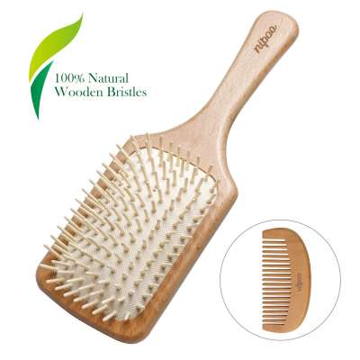 Private woman custom logo handle hairdressing Natural color Portable wooden hair pear wood beard comb